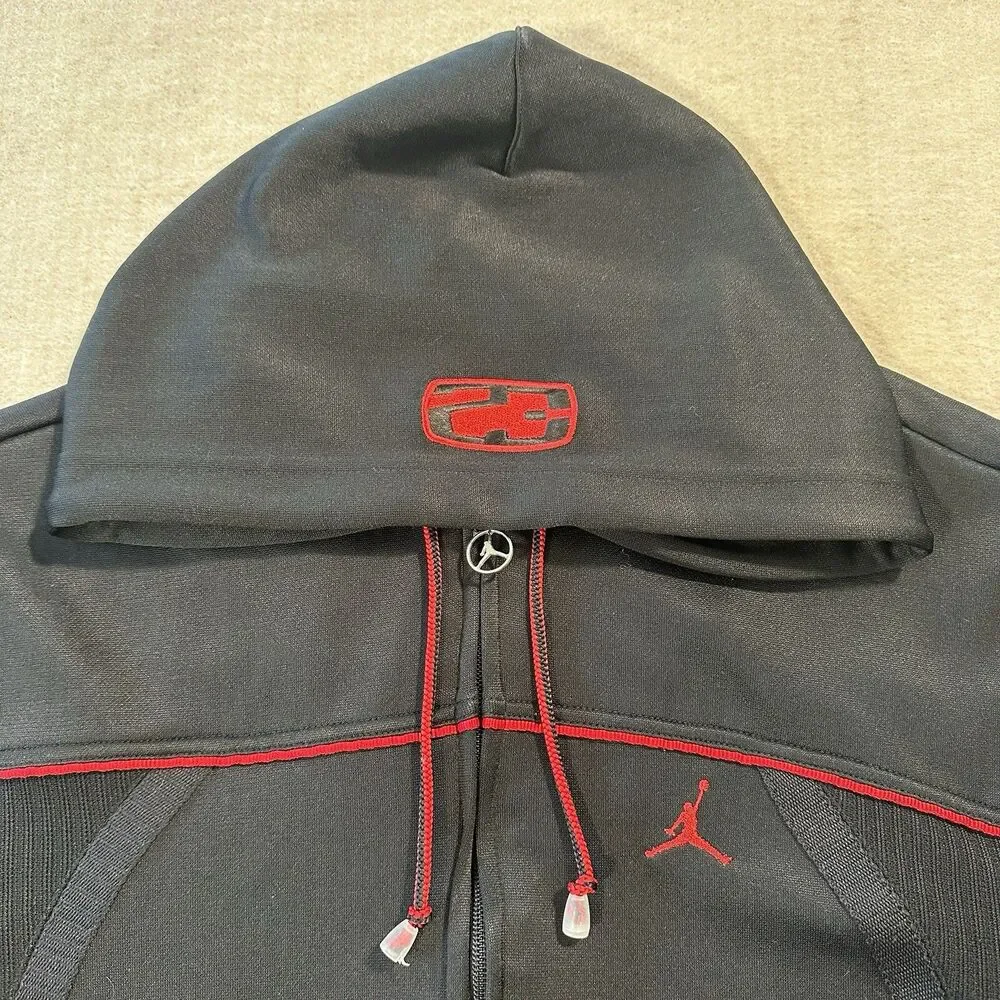 VTG Nike Air Jordan Hoodie Track Jacket Mens L 90s Y2K Black Red 23 Jumpman